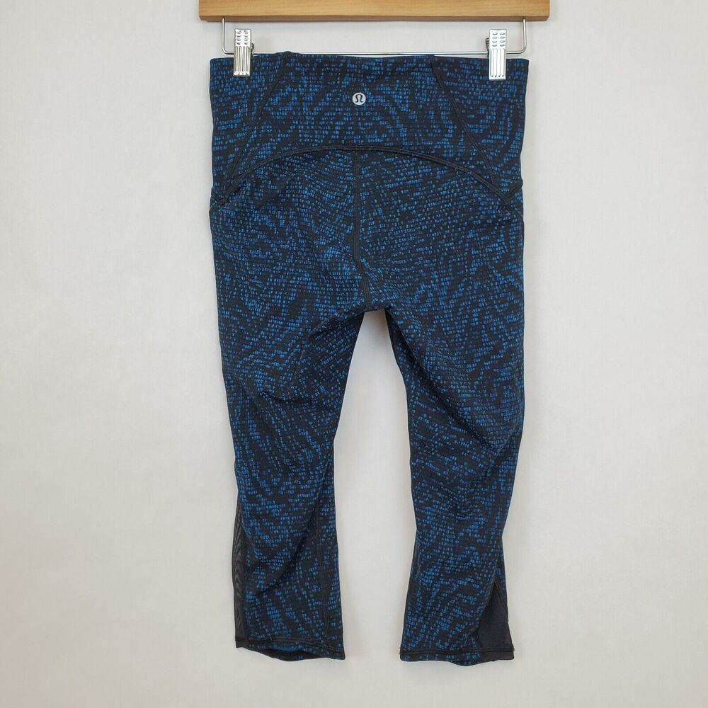 Lululemon Train Times Crop Leggings Size 6 Pulse Capri Black Blue 17" - Picture 3 of 8